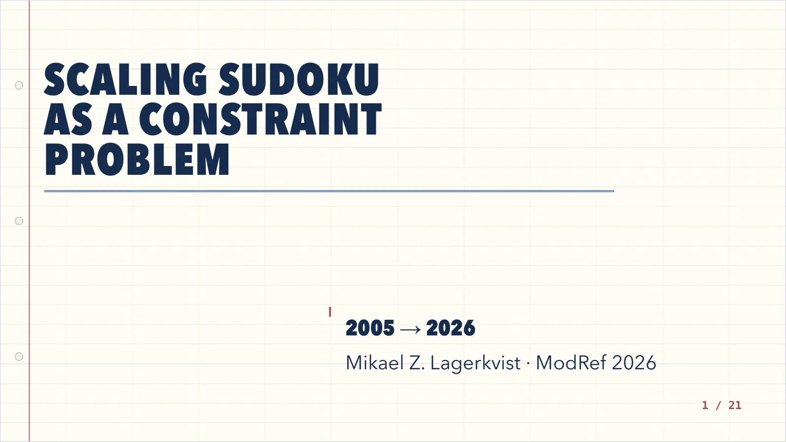 Title slide for Scaling Sudoku as a Constraint Problem